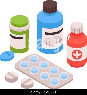 Isometric gastroenterology composition with view of medication with tubes and pills vector illustration Stock Vector