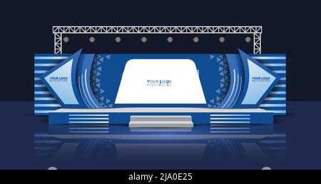 Event Stage design for business conferences, corporate projects presentations, shareholders event or meeting with slides on projection screens. Stock Vector