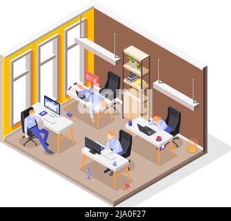 Burn-out syndrome isometric concept with stressful work symbols vector illustration Stock Vector