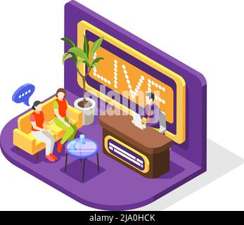 Quiz TV show concept with broadcast symbols isometric vector illustration Stock Vector