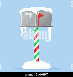 Christmas mail box in snow. Vector illustration flat. Stock Vector