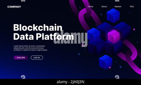 Blockchain Data Platform. Landing Page Template. Vector illustration Stock Vector