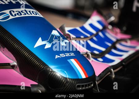 Alpine F1 Team A522, mechanical detail during the Formula 1 Grand Prix de Monaco 2022, 7th round of the 2022 FIA Formula One World Championship, on the Circuit de Monaco, from May 27 to 29, 2022 in Monte-Carlo, Monaco - Photo: Antonin Vincent / Dppi/DPPI/LiveMedia Stock Photo