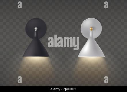 Black and white sconce realistic composition with two wall lamps on transparent vector illustration Stock Vector