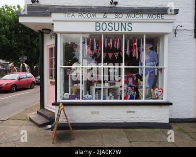 Queenborough, Kent, UK. 26th Apr, 2022. A shopfront in Queenborough decorated for the Queen's Platinum Jubilee Weekend. Credit: James Bell/Alamy Live News Stock Photo