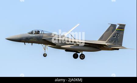 McDonnell Douglas F-15C Eagle fighter jet of the 159th Fighter Wing Louisiana Air National Guard arriving at Leeuwarden Air Base. The Netherlands - Ma Stock Photo