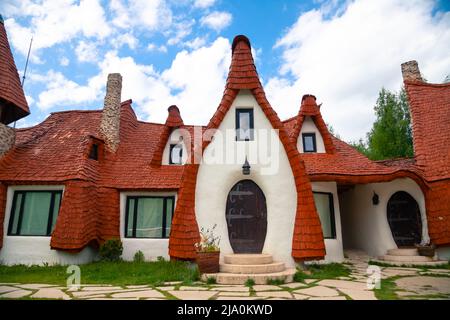 Clay Castle of the Valley of Fairies in the village Porumbacu de Sus in Transylvania, Romania, about 40km from Sibiu Stock Photo