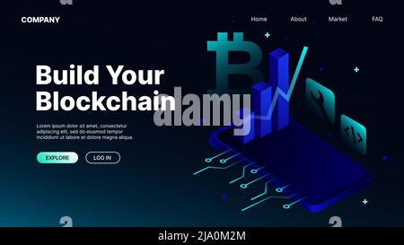 Build your Blockchain Landing Page for Website. Vector illustration Stock Vector