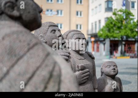 Detail of 'Vår evighets fana' a sculpture by Pye Engström at Gossip square in Norrkoping.  Norrkoping is a historic industrial town. Stock Photo