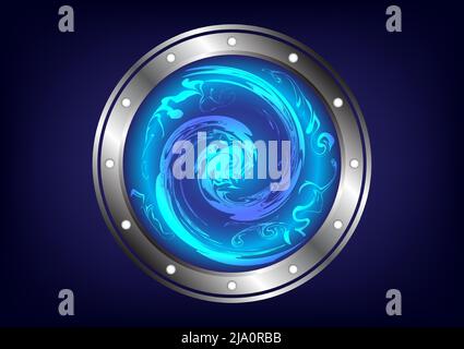 Circle teleport podium. Portal science futuristic stage. Sci-fi digital hi-tech in HUD projector. Magic gate in game fantasy. GUI and UI virtual reali Stock Vector