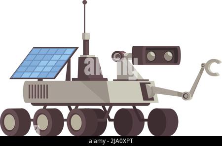 Mars colonization composition with image of wheeled rover with manipulator antenna and solar battery vector illustration Stock Vector