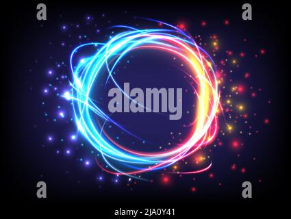 Technology glowing swirl light effect. Futuristic swirl universe trail effect. Magic abstract frame ring. Power energy of circular element. Luminous s Stock Vector