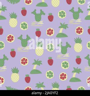 Plants on violet background, seamless pattern Stock Vector