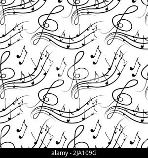 Seamless pattern of musical symbols, musical notes, violin key. Hand-drawn doodle-style elements. Vector illustration Stock Vector