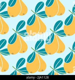 Vintage seamless pattern pear on branches with leaves Stock Vector