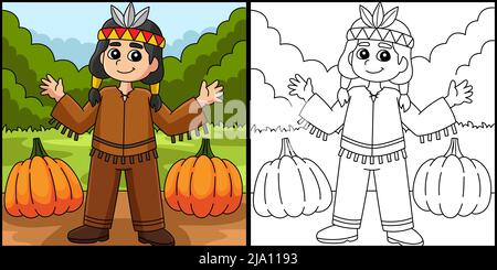 Thanksgiving Native American Boy Illustration Stock Vector