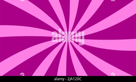 Twisted light pink Vector Background on purple background, Swirls, curls, twirls, psychedelic spiral with radial rays, twirl, twisted comic effect Stock Vector