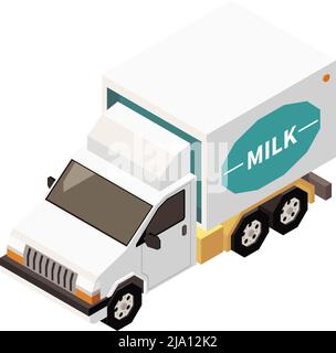 Milk production isometric composition with isolated image of milk truck on blank background vector illustration Stock Vector