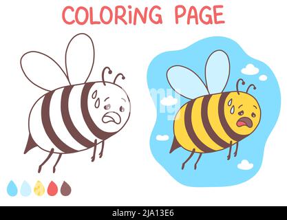 Bee coloring page cute doodle vector illustration Stock Vector