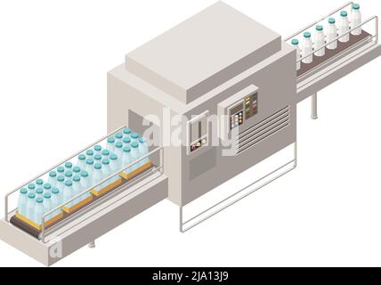 Milk production isometric composition with isolated image of industrial facility on blank background vector illustration Stock Vector