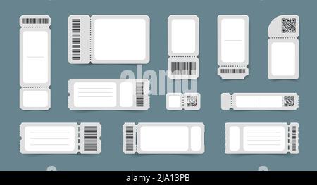 Realistic empty ticket mockups set with isolated coupons tear off stubs and barcodes on detachable slips vector illustration Stock Vector