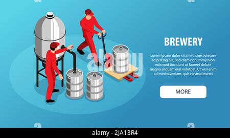 Brewhouse brewery equipment production workers isometric set with mill ...