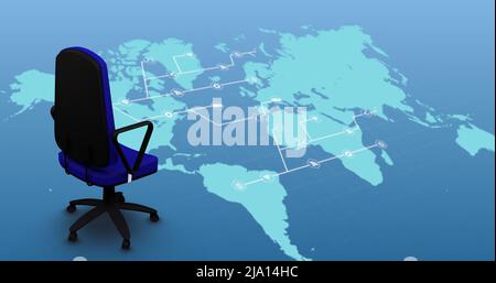Image of office chair over world map Stock Photo