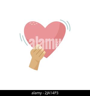 Vector flat illustration of a heart in a hand. Stock Vector