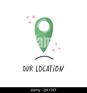 Vector internet illustration. Geo tag - our location. Stock Vector