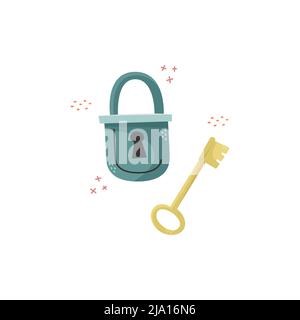 Vector illustration of a padlock with a key. Stock Vector