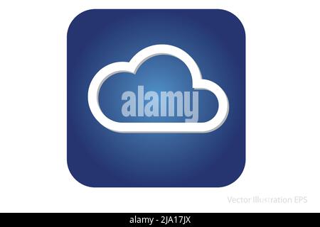 white cloud icon as template for weather forecast or online storage on blue rounded rectangle. Vector Illustration Stock Vector