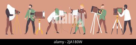 Vintage photographer set with cameras and authentic accessories isolated vector illustration Stock Vector