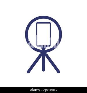 phone on tripod with ring light, vlog icon Stock Vector