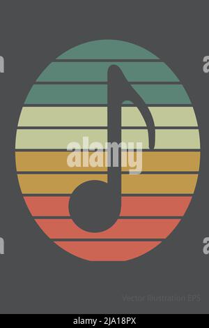 music note symbol one oval with retro gaming colored background. Vector Illustration Stock Vector