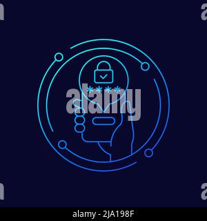 password line icon with a phone in hand Stock Vector