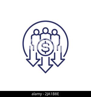 reduce labor costs line icon with workers Stock Vector