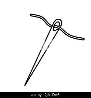 Sewing needle with thread linear icon. Vector illustration isolated on white background Stock Vector