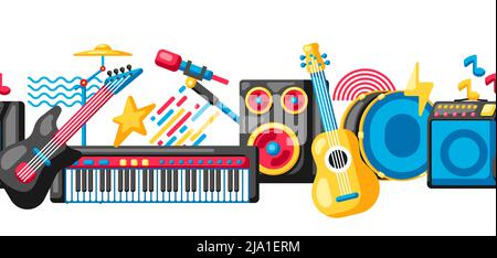 Seamless pattern with musical instruments. Music party or festival background. Stock Vector