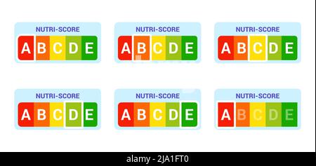 Nutriscore stickers set Nutri-Score panel system sign Health care symbol logo for packaging design Packaging label Vector illustration Stock Vector