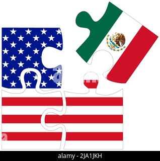USA - Mexico : puzzle shapes with flags, symbol of agreement or friendship Stock Photo