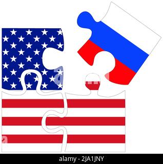 USA - Russia : puzzle shapes with flags, symbol of agreement or friendship Stock Photo