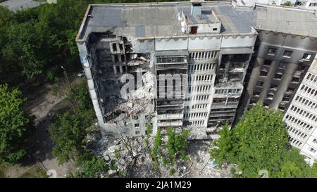 The situation in city Kharkiv,  Ukraine, after Russian missile shelling,  during the Russian invasion, as Russia invaded Ukraine on February 24, pictu Stock Photo