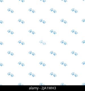 Blue cat seamless pattern. Meow and cat paws background vector illustration. Cute cartoon pastel character for nursery girl baby print. Stock Vector