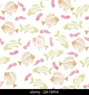 Seamless vector pattern with fish skeleton. Stock Vector