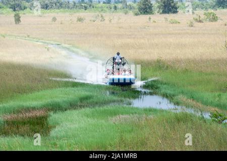 Stock images of Everglades National Park, Florida - Airboats flying over the Everglades National Park. Everglades Airboat Tours Glide and Guide Throug Stock Photo