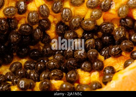 Close up of of ripe papaya. View of the Inside of a Papaya. Sweet tropical fruit Stock Photo