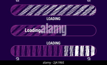 Loading sign doodle Navy blue background Progress loading bar Load symbol Speed indicator showing the status of file download from the Internet Applic Stock Vector