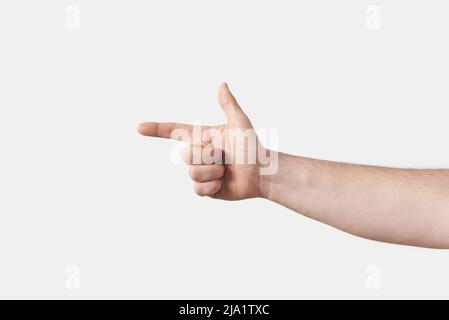 Male hand ASL finger alphabet, L. Stock Photo