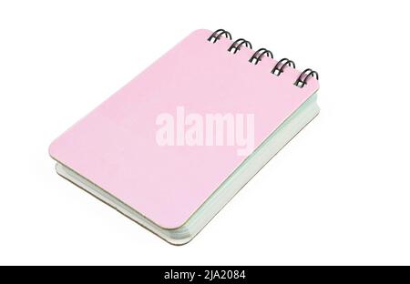 Pink notepad isolated on white background. Blank memo pad Stock Photo