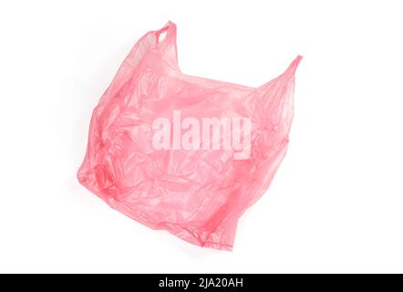 Wrinkled red plastic bag isolated on white background Stock Photo